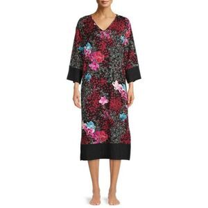 N Natori Studio Size Small Women's Floral  Cozy Knit Lounger Dress Midi G1